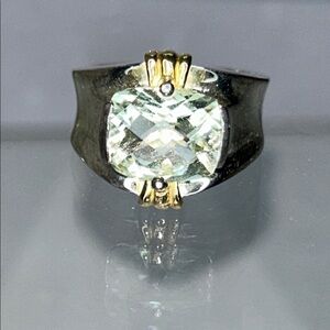 NWOT Genuine Green Amethyst Sterling Silver Gold Accent Designer Ring Bohemian
